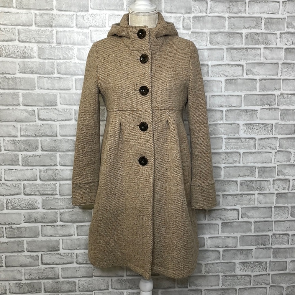 I. Spiewak & Sons women’s brown wool button down coat with hood and two pockets